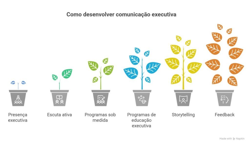 Infogr&aacute;fico sobre como desenvolver comunica&ccedil;&atilde;o executiva nas empresas.