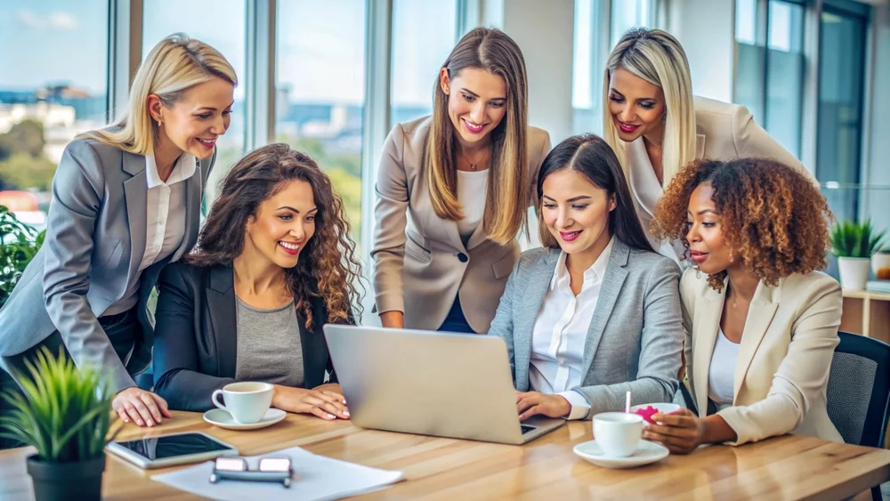 Executivas discutindo sobre a equidade de g&ecirc;nero nas empresas.